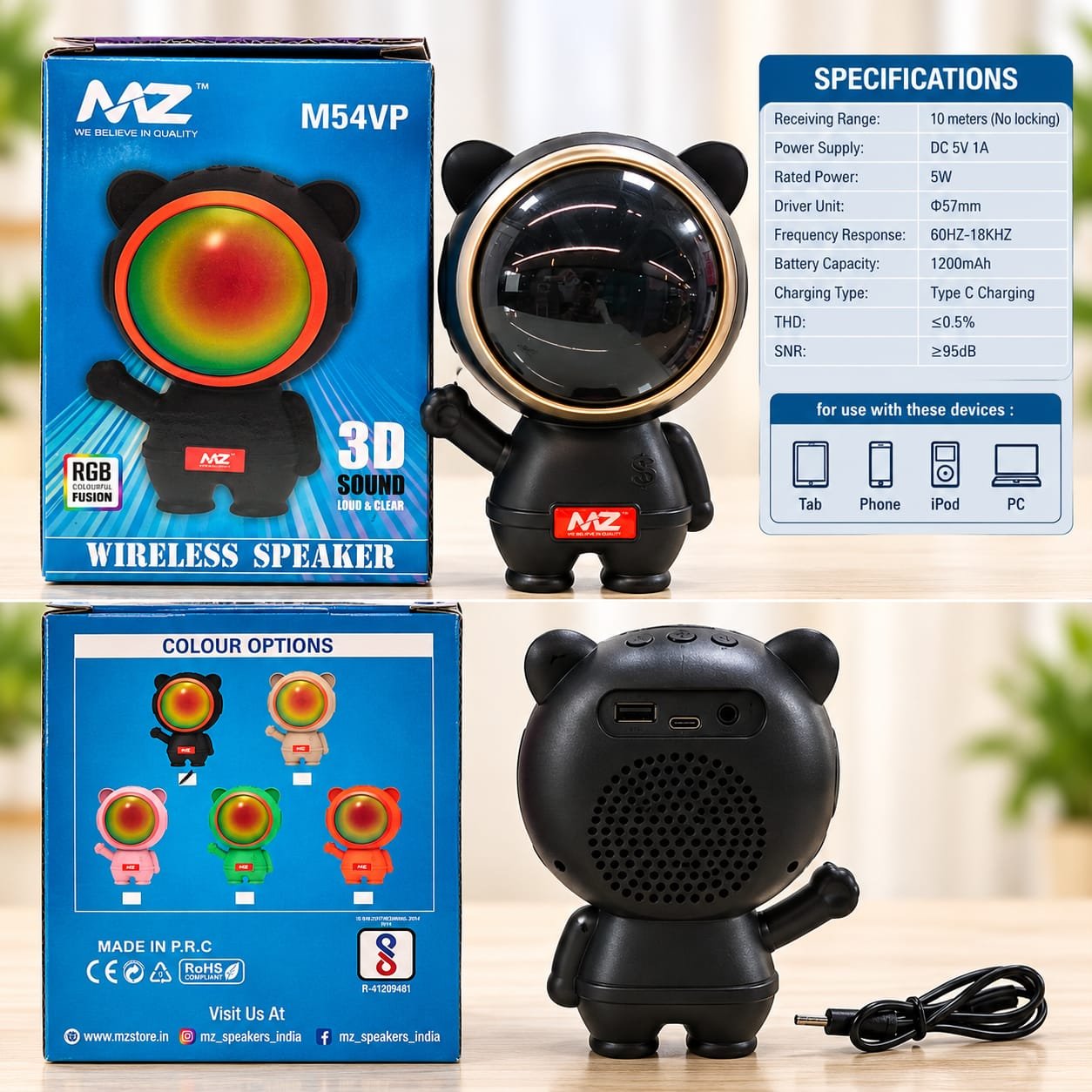 Mz M54Vp Robot 🤖 Wireless Bluetooth Speaker